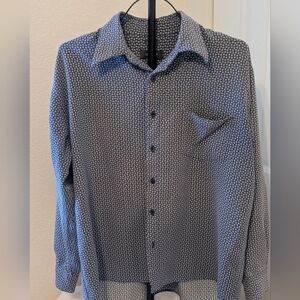 Bruno Men’s L Blue White Geometric Print Button Down Shirt Size LG.